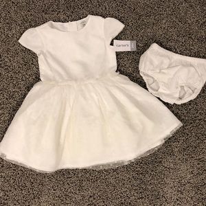 Baby girl White tulle dress with Swiss dot pattern